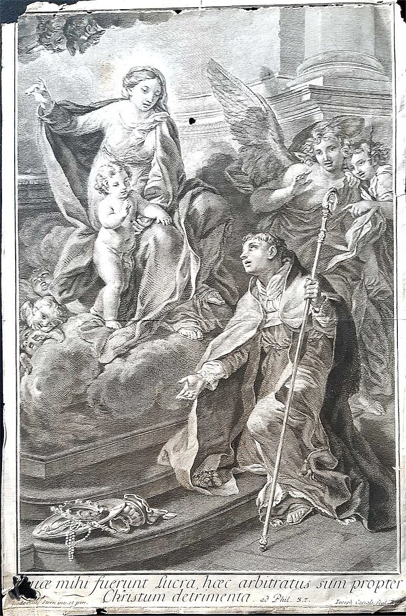 Madonna in trono col Bambino e un santo ai suoi piedi - Ludovicus Stern inv. et pin., Ioseph Canale Scul